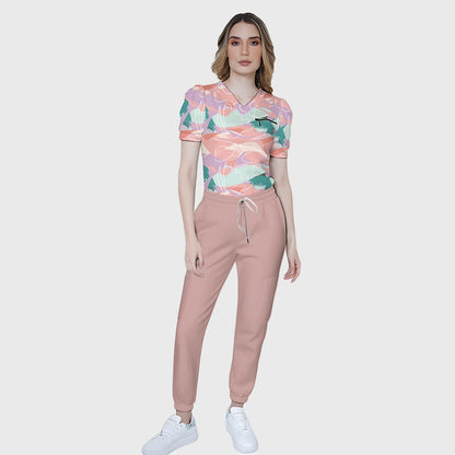 Women's Puff Sleeves Abstract Art  Scrub Set SAA4