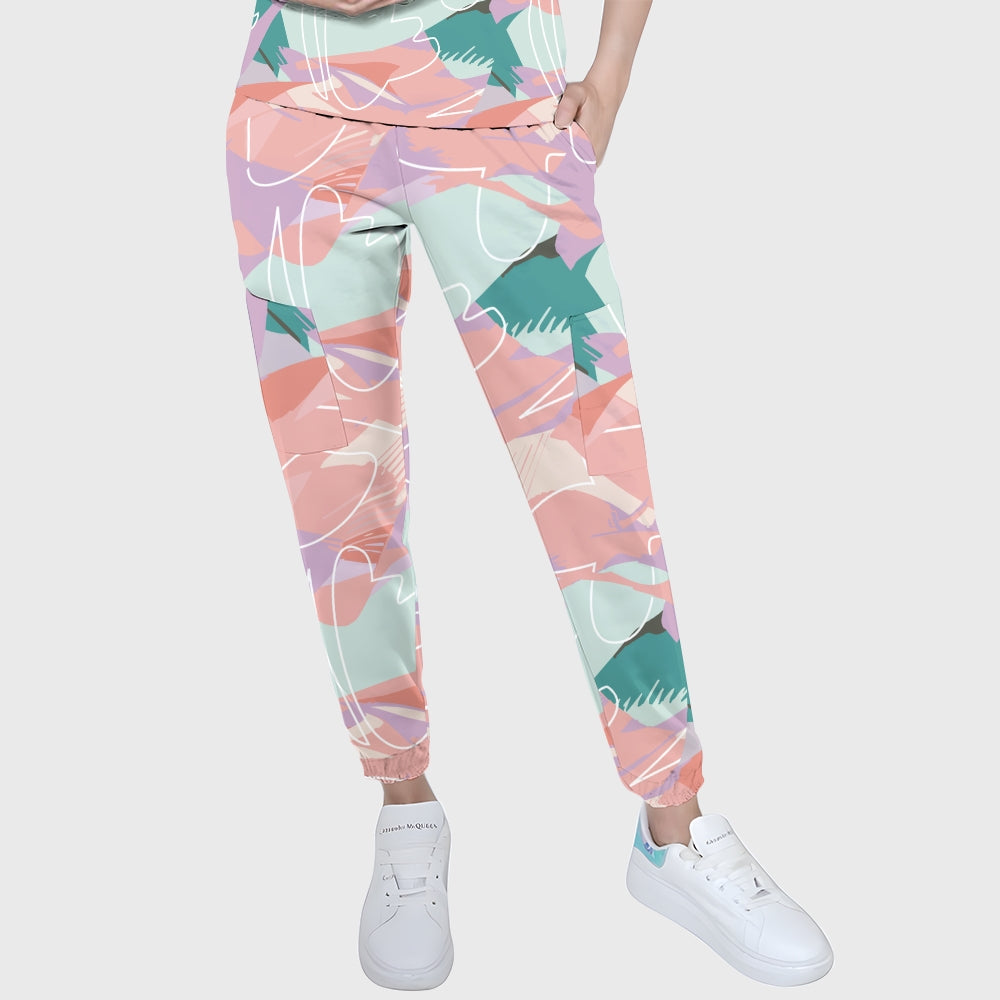 Women's Puff Sleeves Abstract Art  Scrub Set SAA5