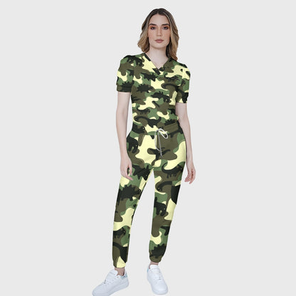 Women's Puff Sleeves Camouflage Scrub Set SAA7