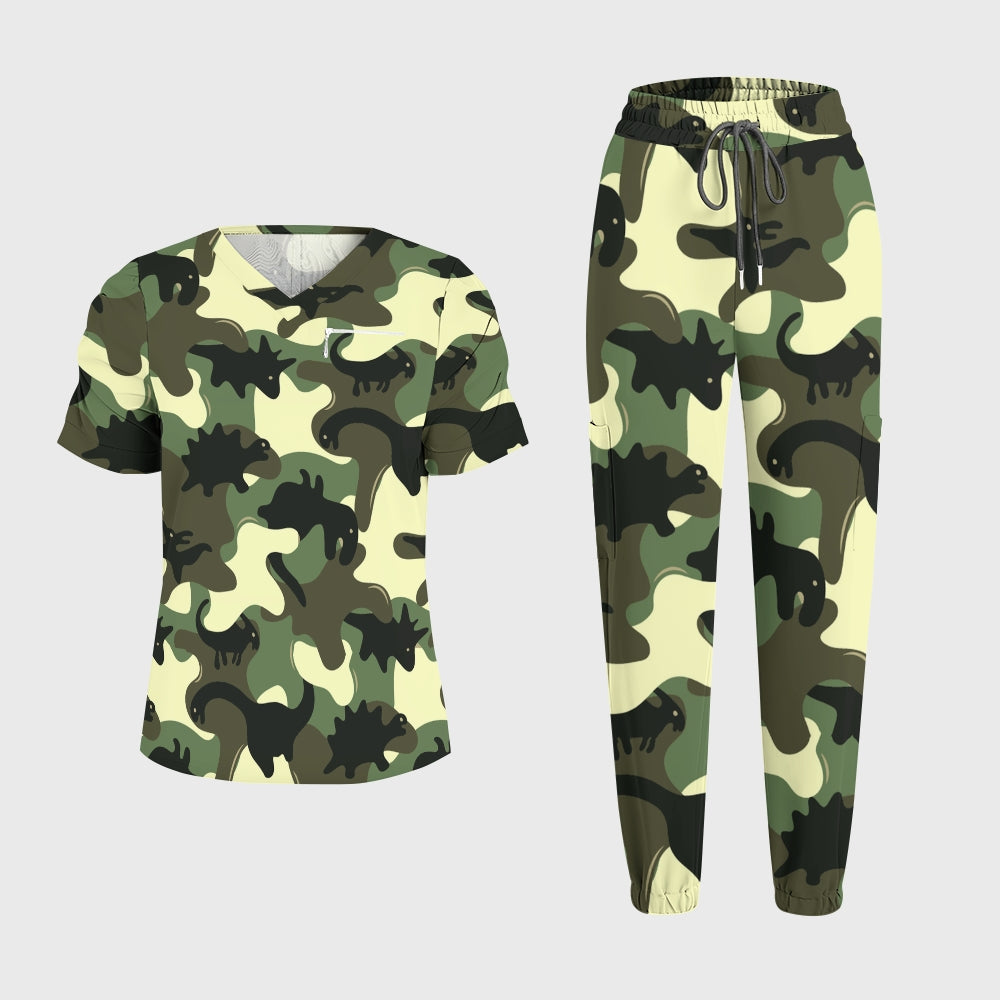Women's Puff Sleeves Camouflage Scrub Set SAA7
