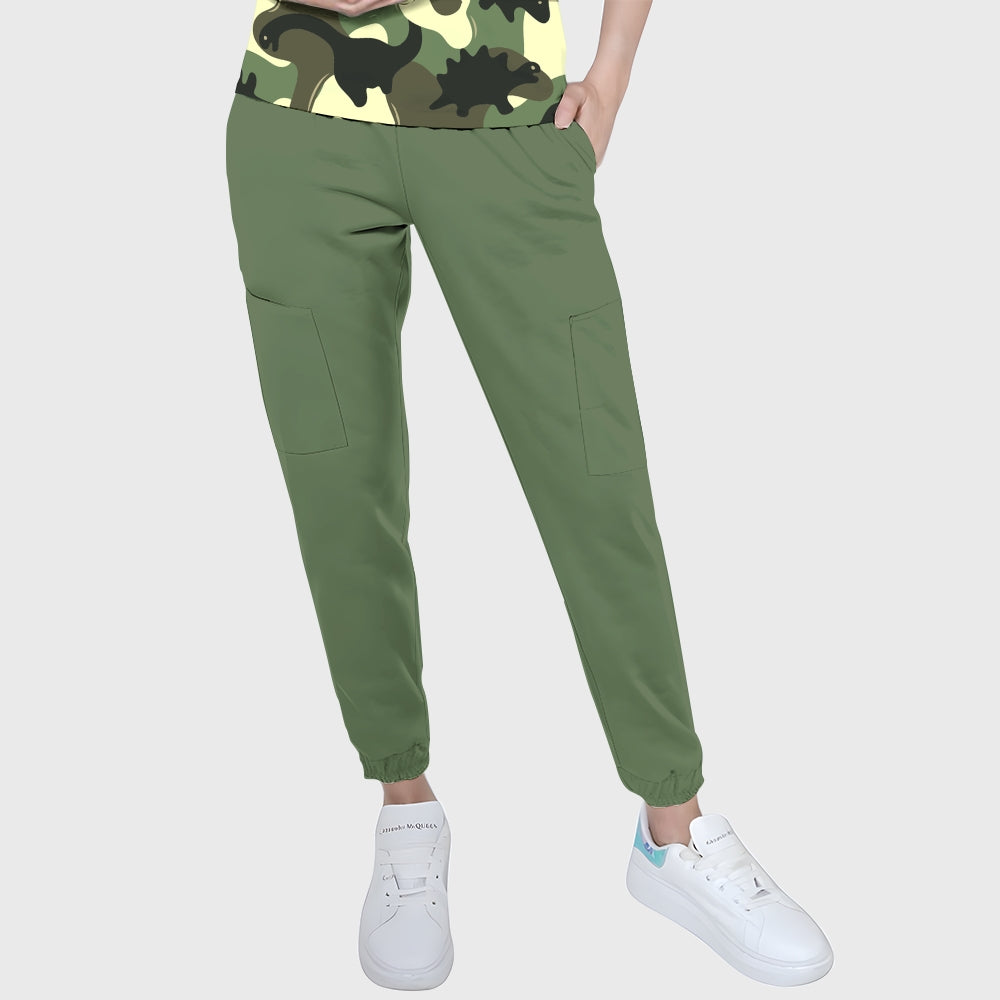 Women's Puff Sleeves Camouflage  Scrub Set SAA8