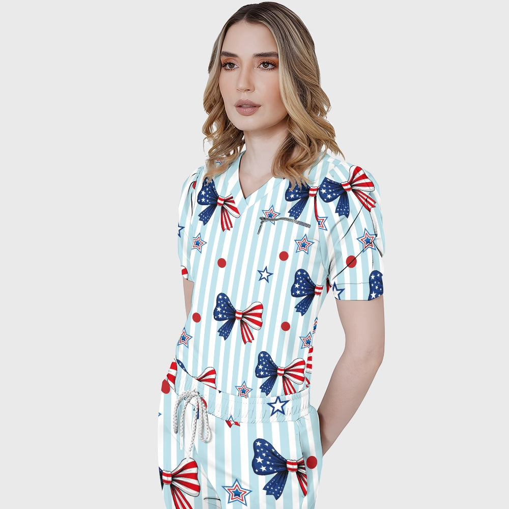 Women's Puff Sleeves American Elements Printed Scrub Set SAA9