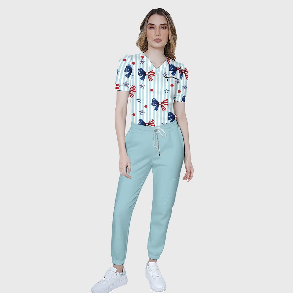 Women's Puff Sleeves American Elements Printed Scrub Set SAA12