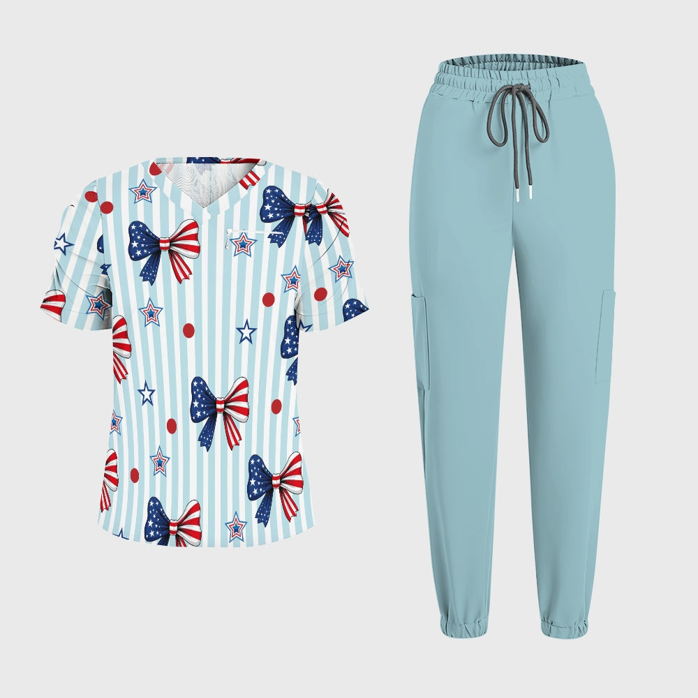 Women's Puff Sleeves American Elements Printed Scrub Set SAA12