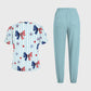 Women's Puff Sleeves American Elements Printed Scrub Set SAA12