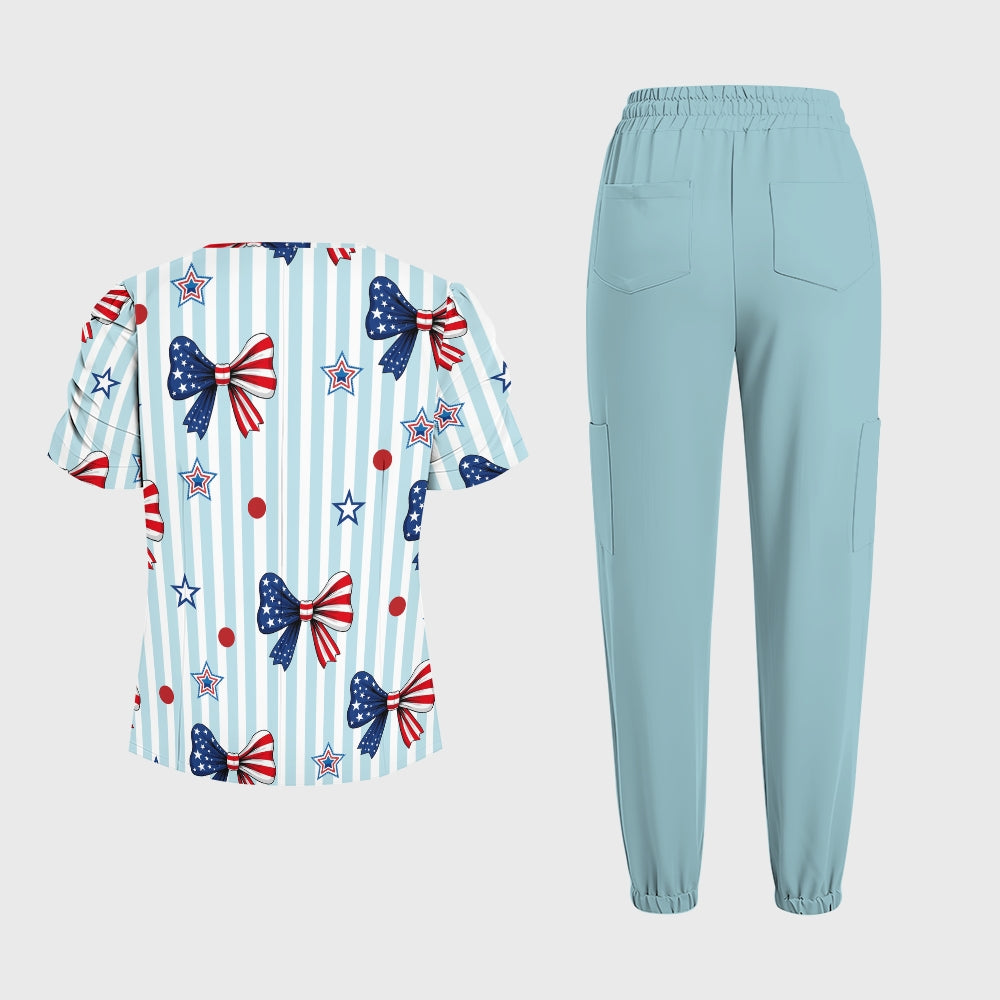 Women's Puff Sleeves American Elements Printed Scrub Set SAA12