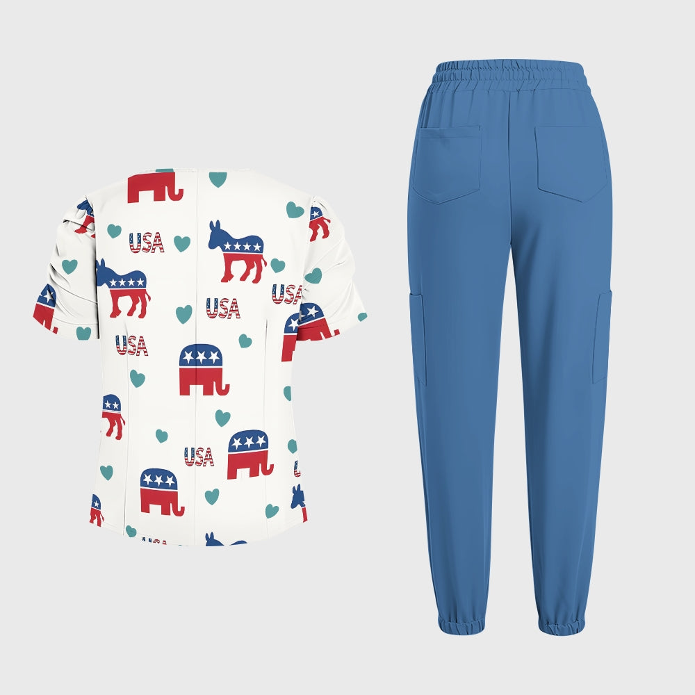 Women's Puff Sleeves American Elements Printed Scrub Set SAA14