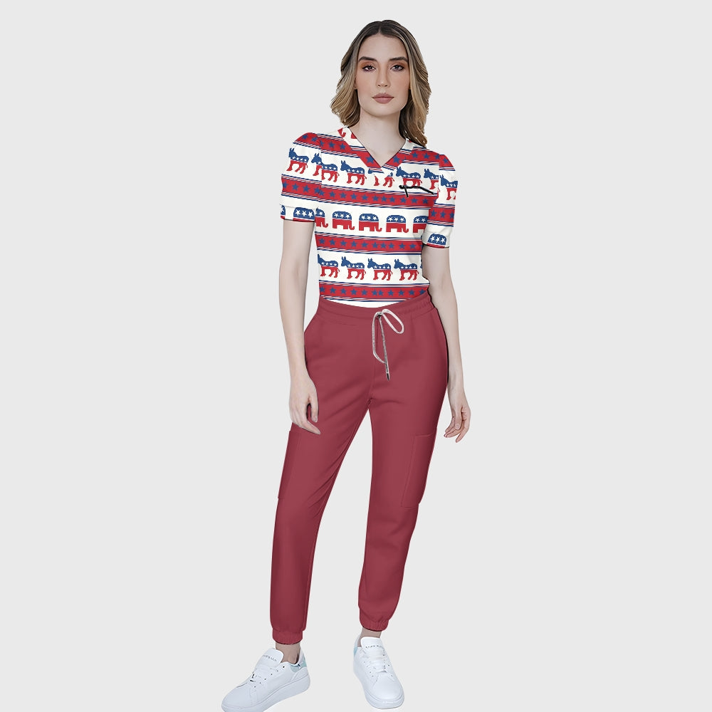 Women's Puff Sleeves American Elements Printed Scrub Set SAA15