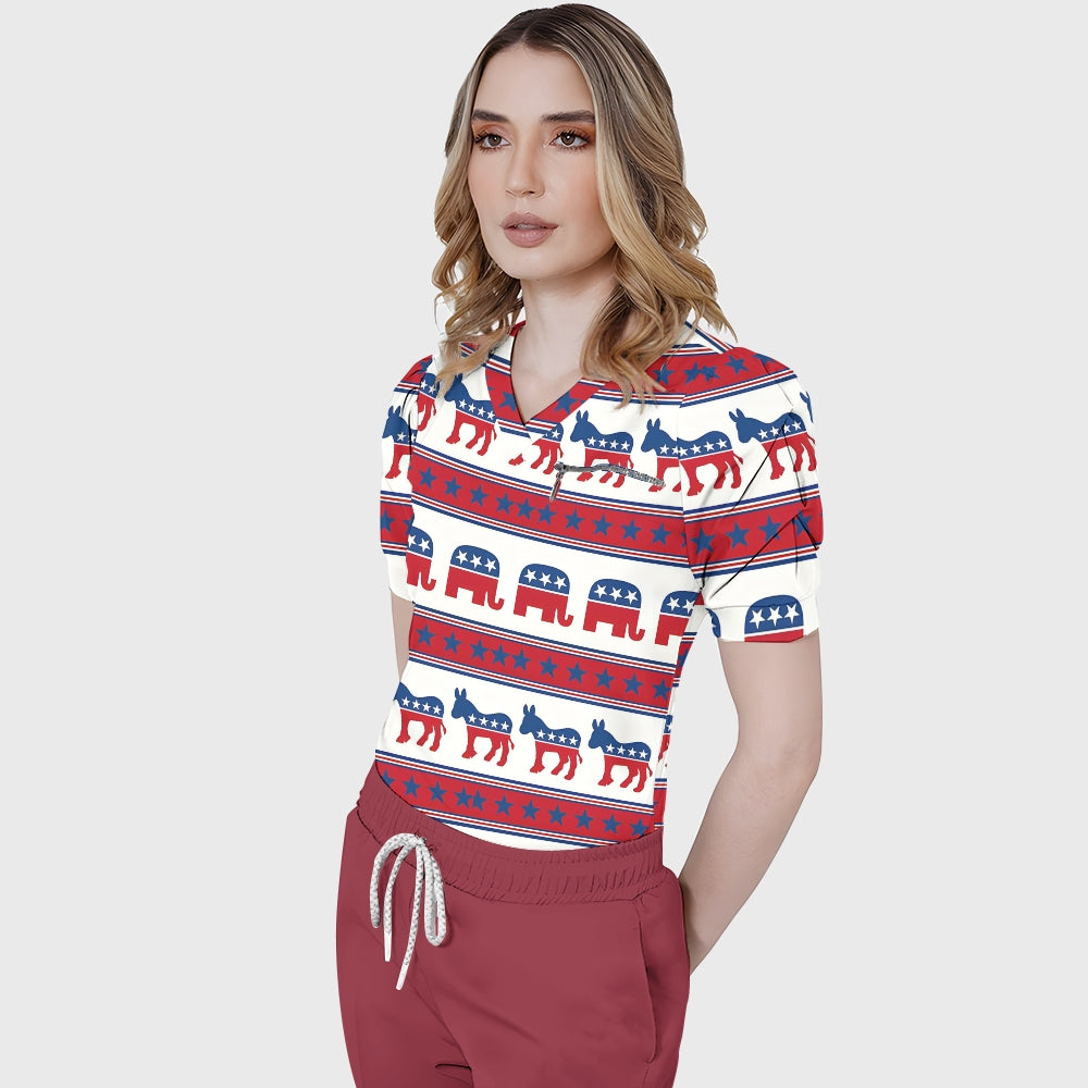 Women's Puff Sleeves American Elements Printed Scrub Set SAA15