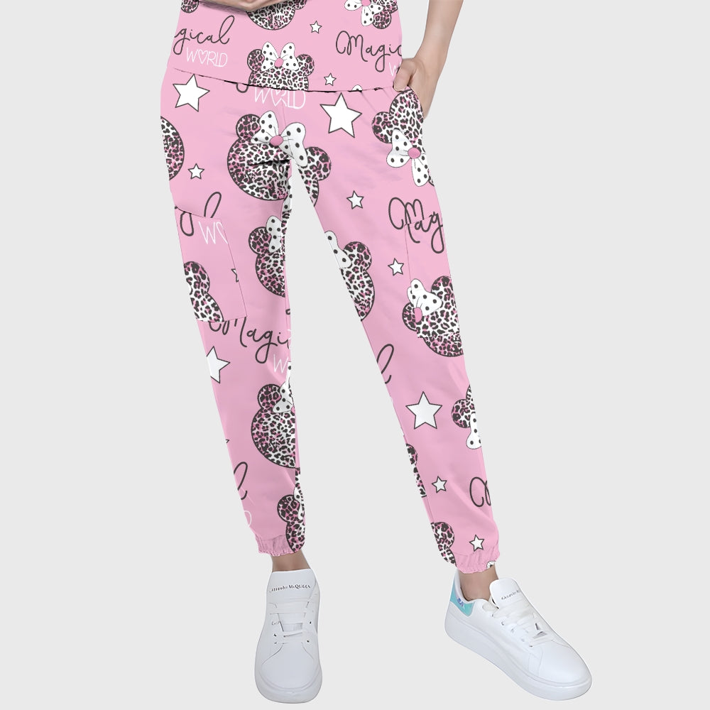Women's Puff Sleeves Leopard Element Printed Scrub Set SAA18