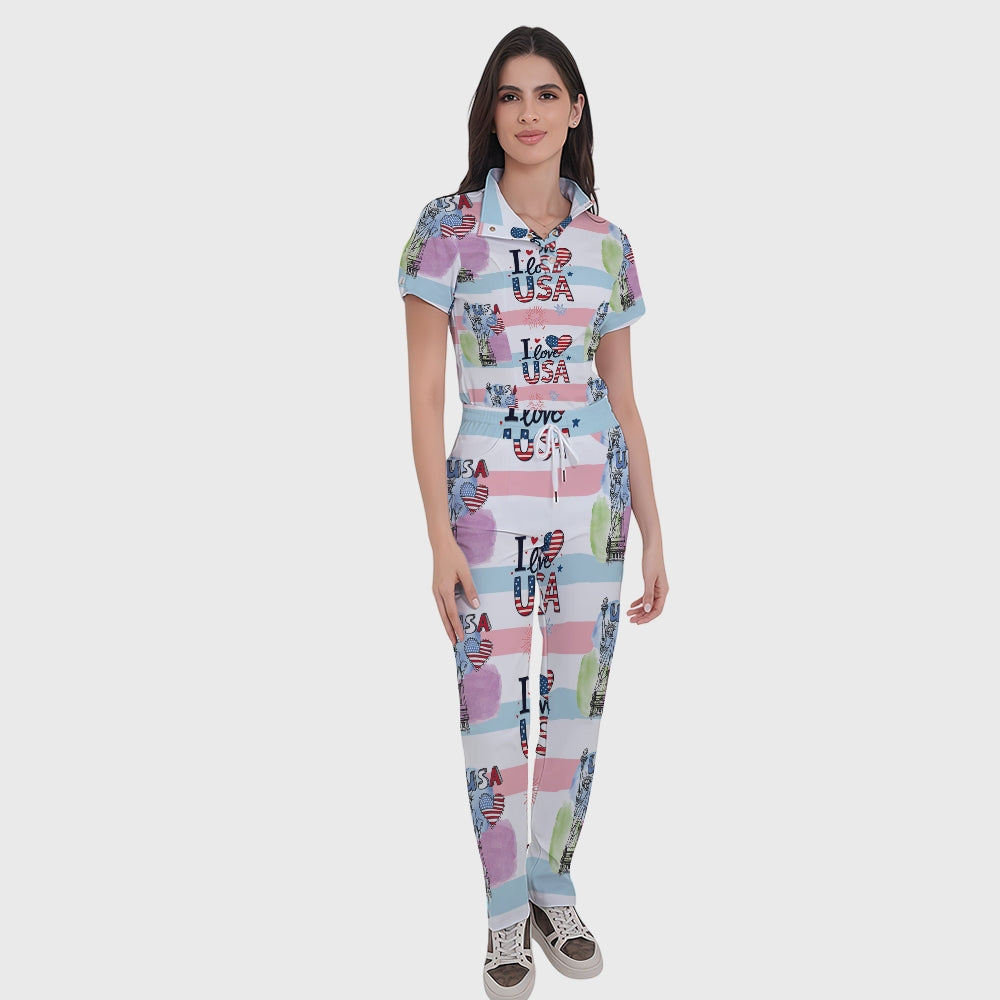 Women's Button-Down American Element Printed Scrub Set SSA3