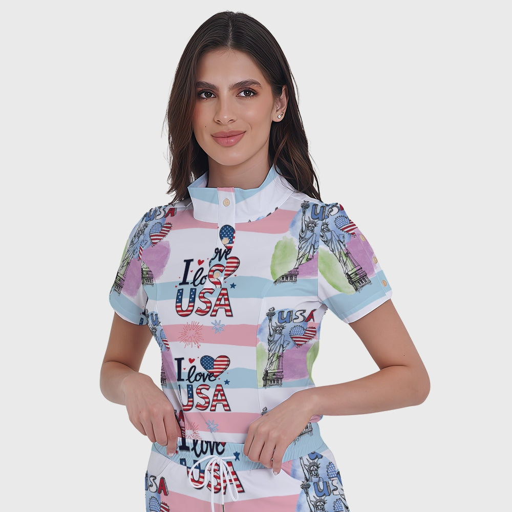 Women's Button-Down American Element Printed Scrub Set SSA3