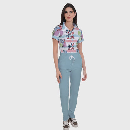 Women's Button-Down American Element Printed Scrub Set SSA4