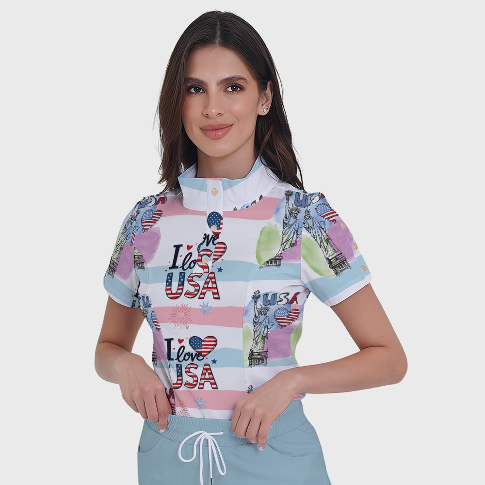 Women's Button-Down American Element Printed Scrub Set SSA4