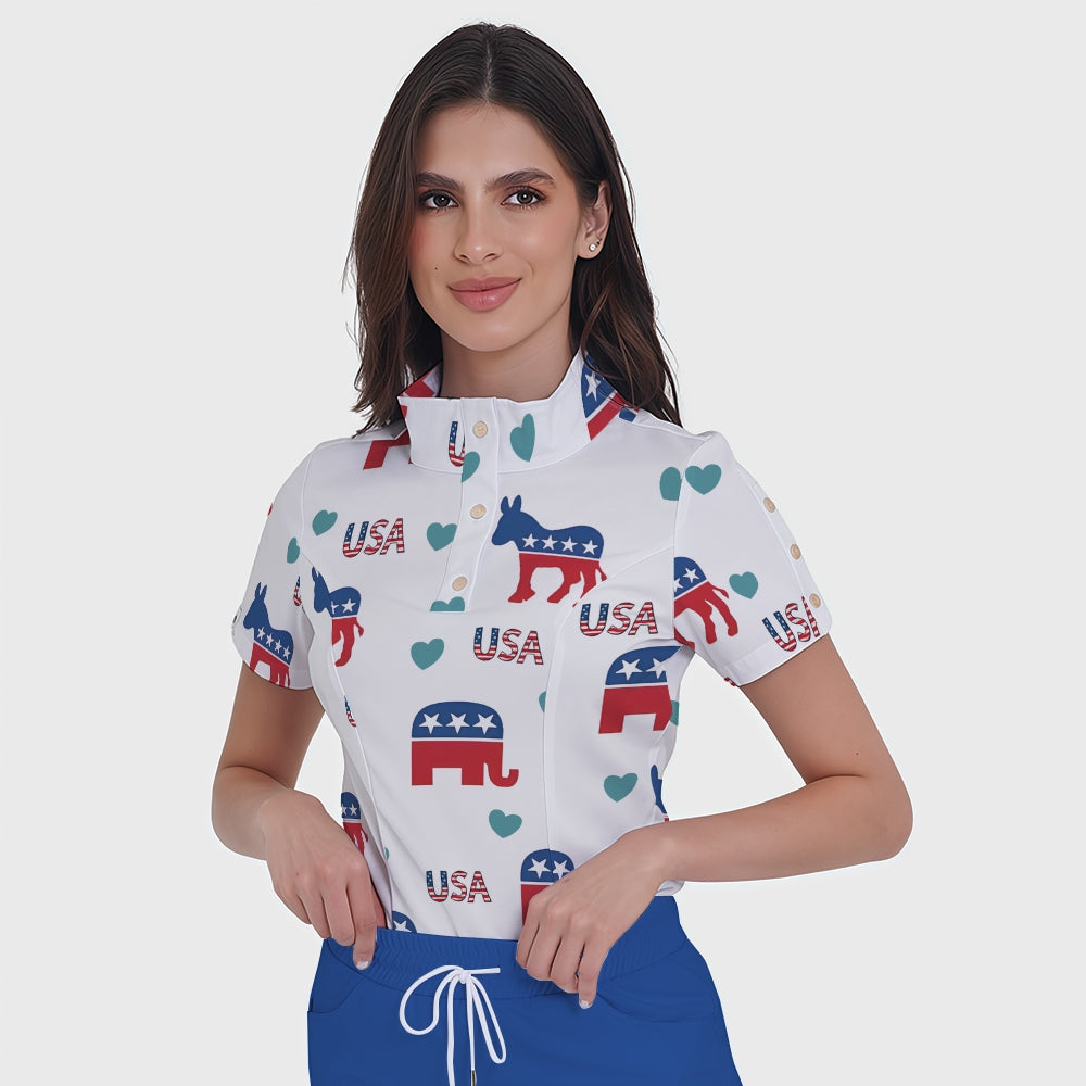 Women's Button-Down American Element Printed Scrub Set SSA6