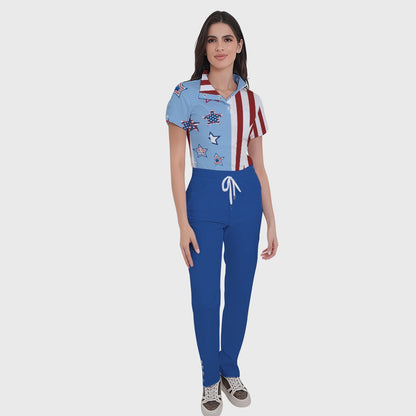 Women's Button-Down American Element Printed Scrub Set SSA10