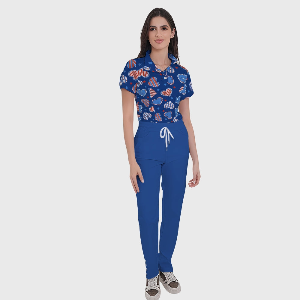 Women's Button-Down American Element Printed Scrub Set SSA12