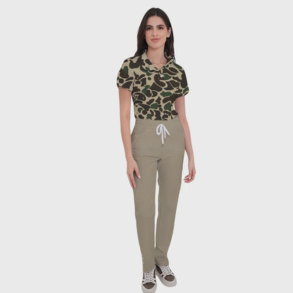 Women's Button-Down Camouflage Printed Scrub Set SSA15