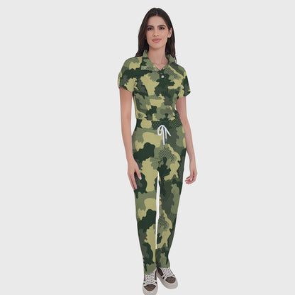 Women's Button-Down Camouflage Printed Scrub Set SSA16