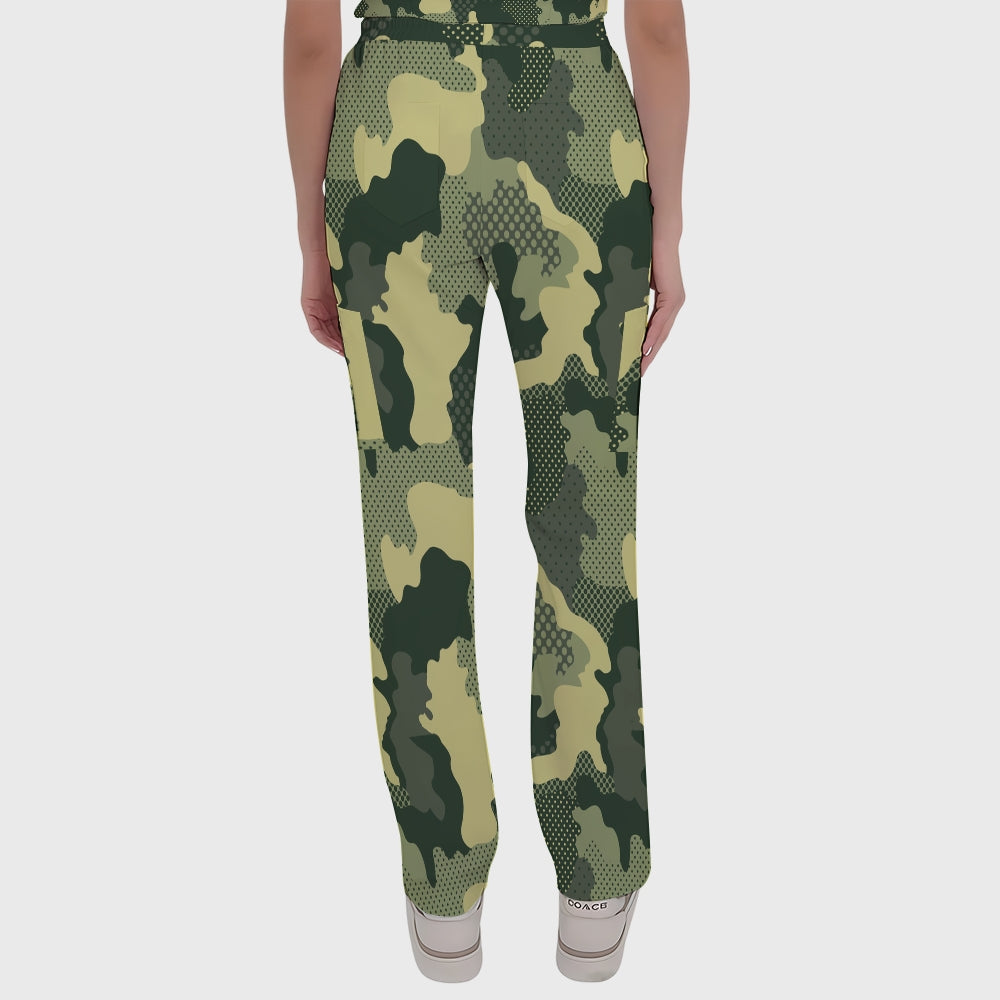 Women's Button-Down Camouflage Printed Scrub Set SSA16