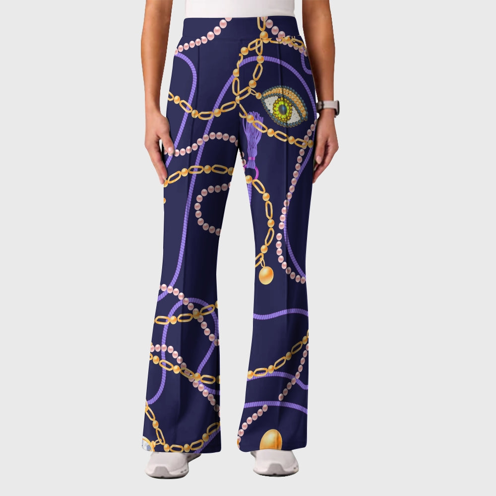 Women's Casual Shirt Collar Metal Chain Printed Scrub Set ST9122