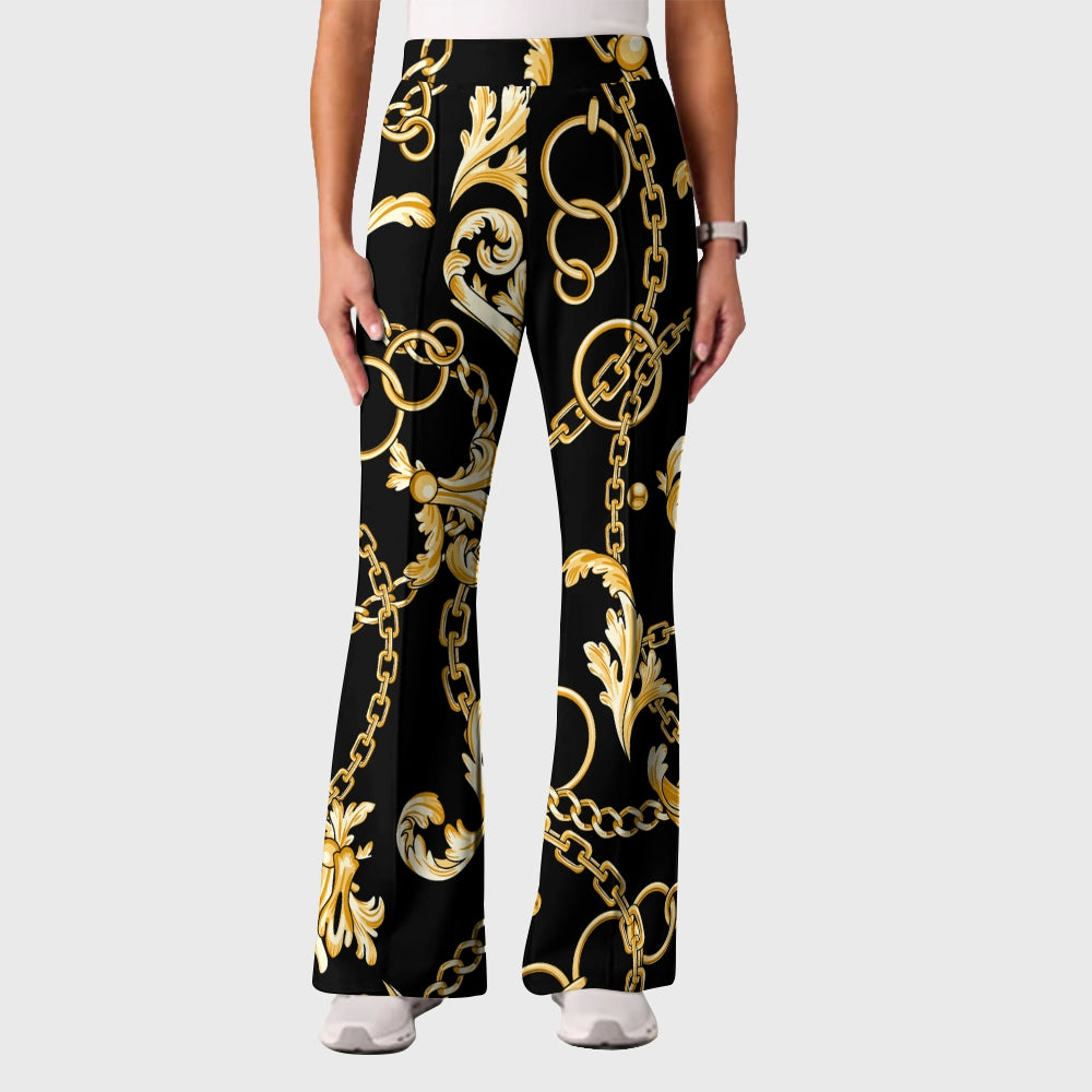 Women's Casual Shirt Collar Metal Chain Printed Scrub Set ST9123
