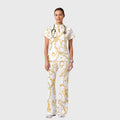 Women's Casual Shirt Collar Metal Chain Printed Scrub Set ST9124