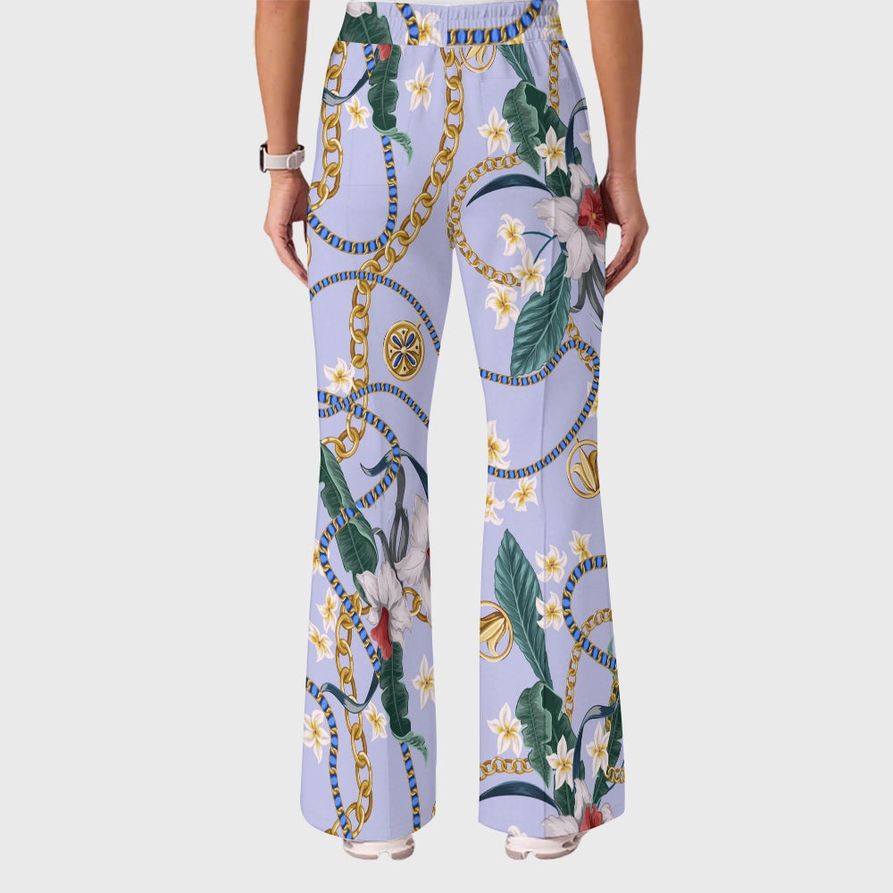 Women's Casual Shirt Collar Metal Chain Printed Scrub Set ST9126