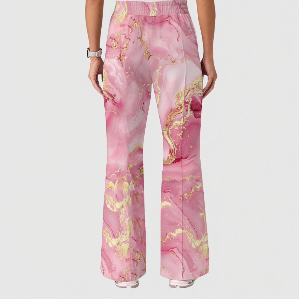 Women's Casual Shirt Collar Marble Printed Scrub Set ST9127