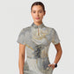 Women's Casual Shirt Collar Marble Printed Scrub Set ST9129