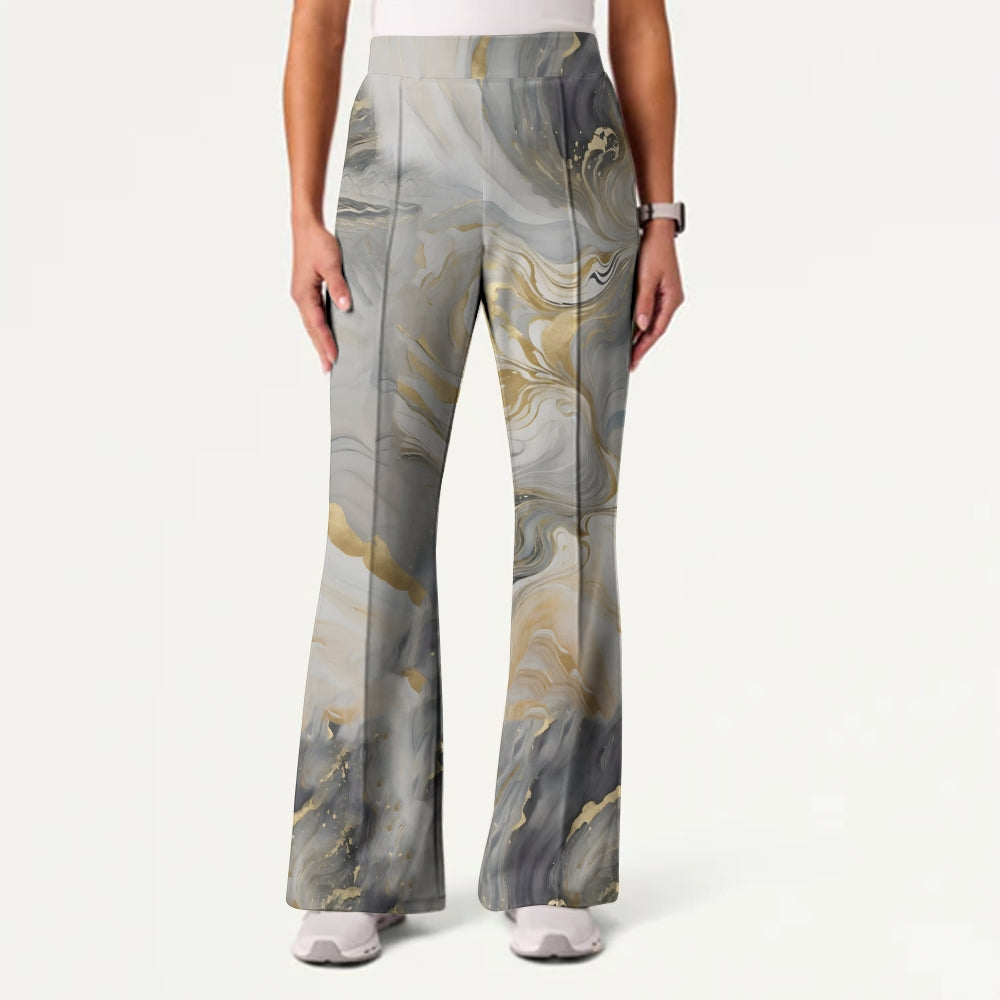 Women's Casual Shirt Collar Marble Printed Scrub Set ST9129