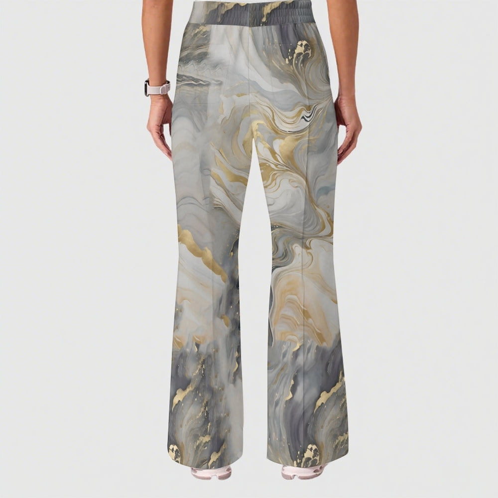 Women's Casual Shirt Collar Marble Printed Scrub Set ST9129