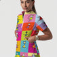 Women's Stand-Up Tie Zipper Cartoon Printed Scrub Set ST91011