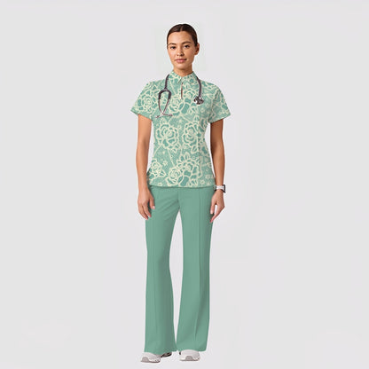 Women's Casual Shirt Collar Flower Printed Scrub Set ST91210