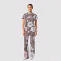 Women's Casual Shirt Collar Flower Printed Scrub Set ST91211