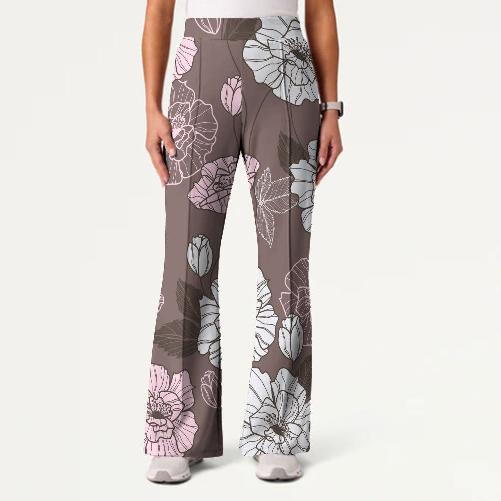 Women's Casual Shirt Collar Flower Printed Scrub Set ST91211