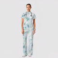Women's Casual Shirt Collar Flower Printed Scrub Set ST91212