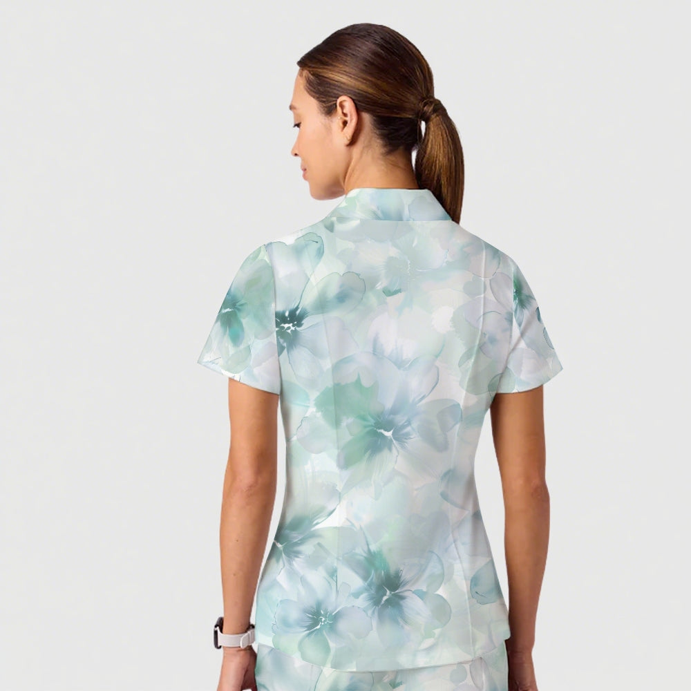 Women's Casual Shirt Collar Flower Printed Scrub Set ST91212