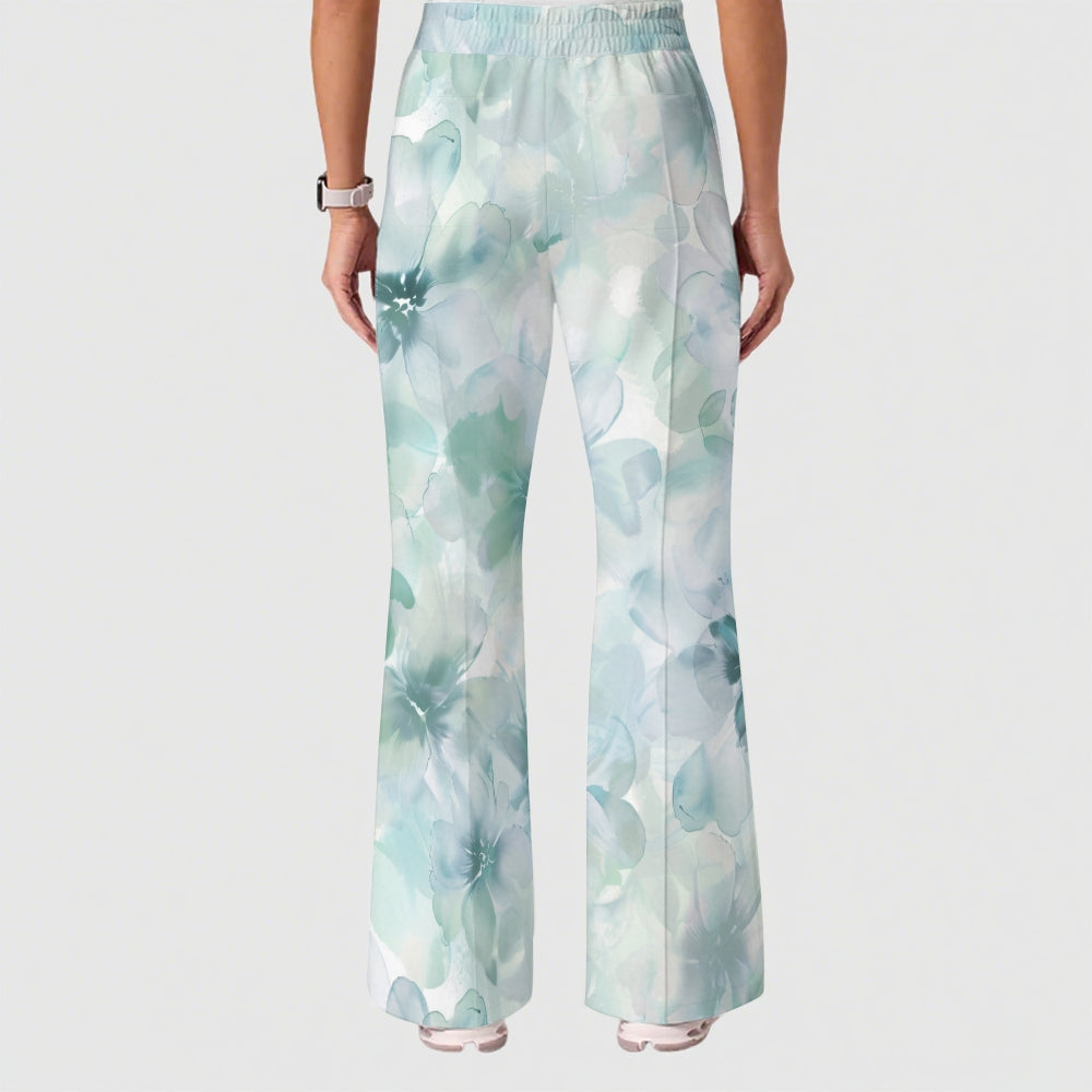 Women's Casual Shirt Collar Flower Printed Scrub Set ST91212