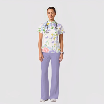 Women's Casual Shirt Collar Flower Printed Scrub Set ST91213