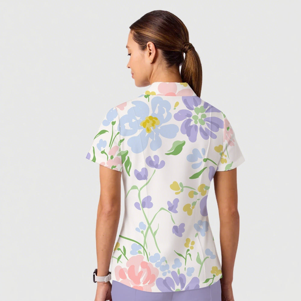 Women's Casual Shirt Collar Flower Printed Scrub Set ST91213