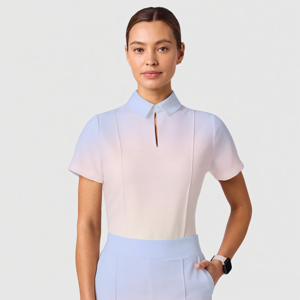 Women's Casual Shirt Collar Gradient Printed Scrub Set ST91214