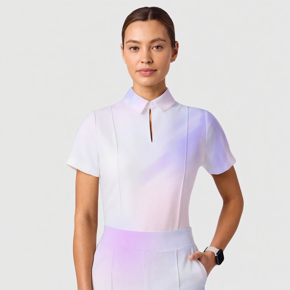 Women's Casual Shirt Collar Gradient Printed Scrub Set ST91215