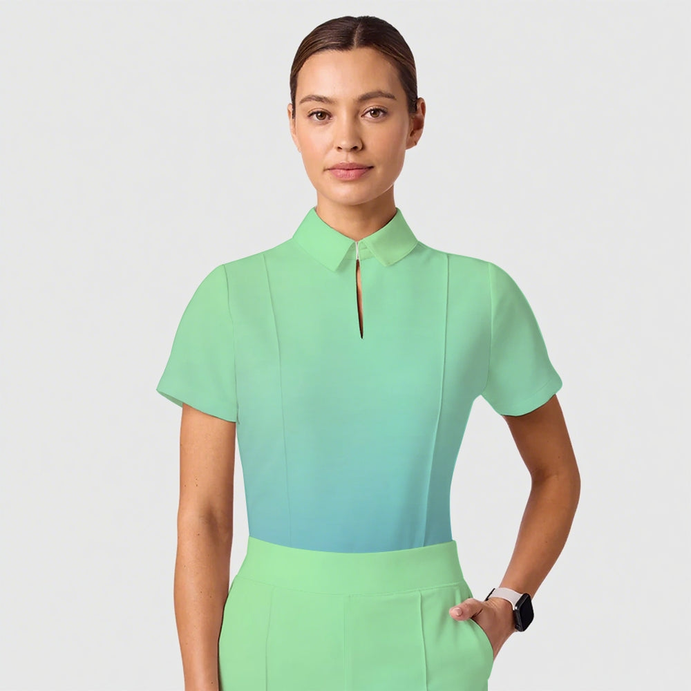 Women's Casual Shirt Collar Gradient Printed Scrub Set ST91216