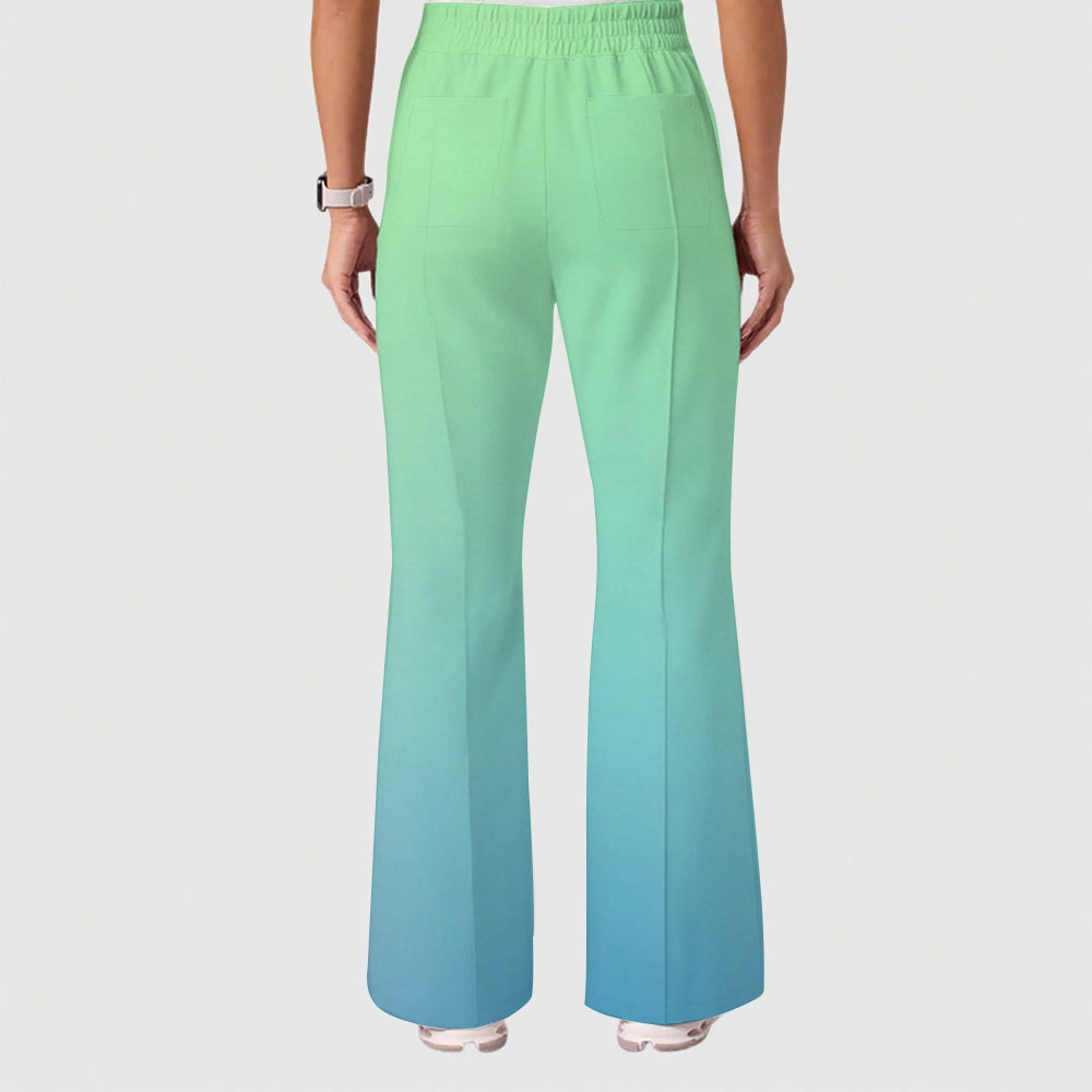 Women's Casual Shirt Collar Gradient Printed Scrub Set ST91216