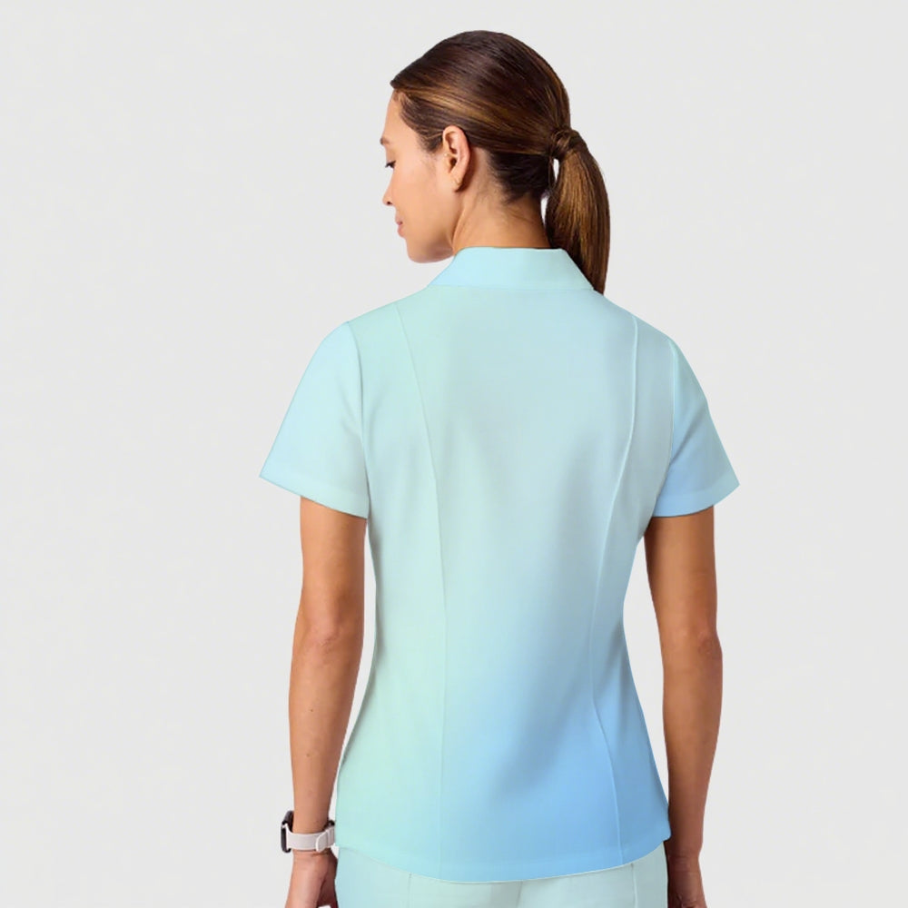 Women's Casual Shirt Collar Gradient Printed Scrub Set ST91217