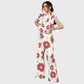 Women's Stand-Up Tie Zipper Floral Printed Scrub Set SF9121