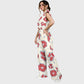 Women's Stand-Up Tie Zipper Floral Printed Scrub Set SF9121