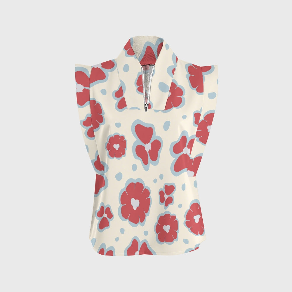 Women's Stand-Up Tie Zipper Floral Printed Scrub Set SF9121