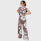 Women's Stand-Up Tie Zipper Floral Printed Scrub Set SF9122